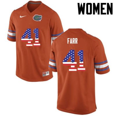 Women's Florida Gators #41 Ryan Farr NCAA Nike Orange USA Flag Fashion Authentic Stitched College Football Jersey NWY2762VE